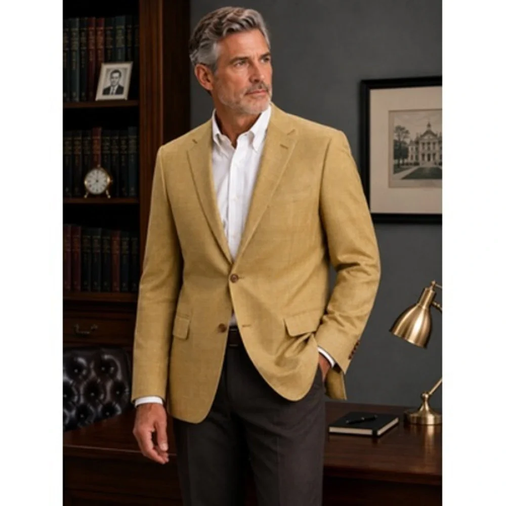 Ermenegildo Zegna Blazer Mens EU 54 Beige Silk Wool Plaid Sport Coat Jacket